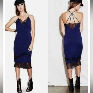 Adelyn Rae Navy strappy black lace trim midi slip dress size medium